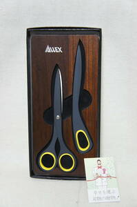 【未使用品 ALLEX】送料無料　アレックス　ハサミ　ペーパーナイフ セット　オフィスセット　文房具　グレー　木製台付き