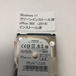 windows11入 HDD 2.5インチ 500GB SATA HITACHI 16GB USBメモリ付き