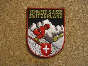 90s スイス SWITZERLAND スキーヤー ビンテージ刺繍ワッペン/スキー雪山SWISS国旗アウトドア登山ハイキング山小屋パッチ旅行アルプス土産