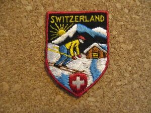 80s スイス SWITZERLAND スキーヤー ビンテージ刺繍ワッペン/スキー雪山SWISS国旗アウトドア登山ハイキング山小屋パッチ旅行アルプス土産