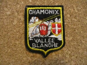 80s シャモニーCHAMONIX VALLEE BLANCHEビンテージ刺繍ワッペン/アルプス渓谷スキー五輪フランス雪山ゴンドラ国旗エンブレム旅行アップリケ