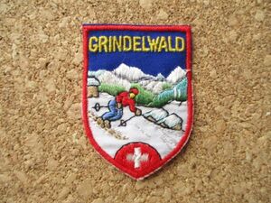 80s スイスGRINDELWALDグリンデルヴァルト ビンテージ刺繍ワッペン/小屋スキー登山トラッキング旅行エンブレム紋章アップリケ雪山アルプス