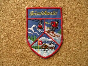 80s スイスGRINDELWALDグリンデルヴァルト ビンテージ刺繍ワッペン/国旗スキー登山トラッキング旅行ゴンドラ山小屋アップリケ雪山アルプス