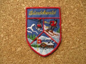 80s スイスGRINDELWALDグリンデルヴァルト ビンテージ刺繍ワッペン/国旗スキー登山トラッキング旅行ゴンドラ山小屋アップリケ雪山アルプス