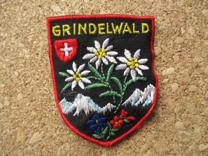 70s スイスGRINDELWALDグリンデルヴァルト ビンテージ刺繍ワッペン/花スキー登山トラッキング旅行エンブレム紋章アップリケ雪山アルプス