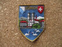 70s スイス ZURICH チューリッヒ 刺繍ワッペン/ヨット湖ヨーロッパ旅行エンブレム紋章パッチ土産スーベニア手芸アップリケ白鳥_画像1