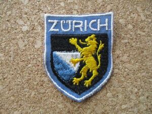 70s スイス ZURICH チューリッヒ ビンテージ刺繍ワッペン/A獅子ライオン紋章パッチ旅行 土産スーベニア中立ライオン銀行エンブレム