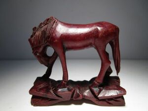1970～80年代 ヴィンテージ プリミティブアート たぶん中国民藝 木彫り 馬のオブジェ 6.5cm長 ローズウッド 