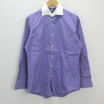 s■ラルフローレン/POLO Ralph Lauren CUSTOM FIT ストライプ柄 長袖シャツ【15 32/33】紫/MENS/8【中古】_画像1