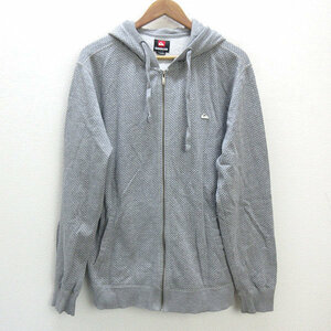 s■クイックシルバー/QUIKSIVER 総柄 ジップアップパーカー/スウェット地【L】灰/MENS/37【中古】