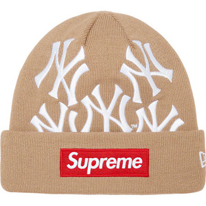 Supreme × New York Yankees 21FW Week19 New Era Box Logo Beanie Tan オンライン購入 国内正規新品タグ付 ニューエラ ビーニー ベージュ