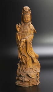 清 黄楊木雕観音立像 中国 古美術