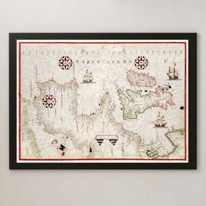 1590年 西ヨーロッパ 地図 ビンテージイラスト 光沢 ポスター A3 バー カフェ クラシック レトロ インテリア 図鑑 マップ イギリス 西洋 