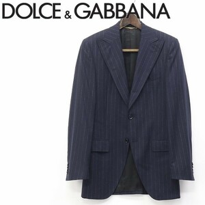 ◆DOLCE&GABBANA/ドルチェ＆ガッバーナ ストライプ柄 カシミヤ混 2B テーラード ジャケット ネイビー 44