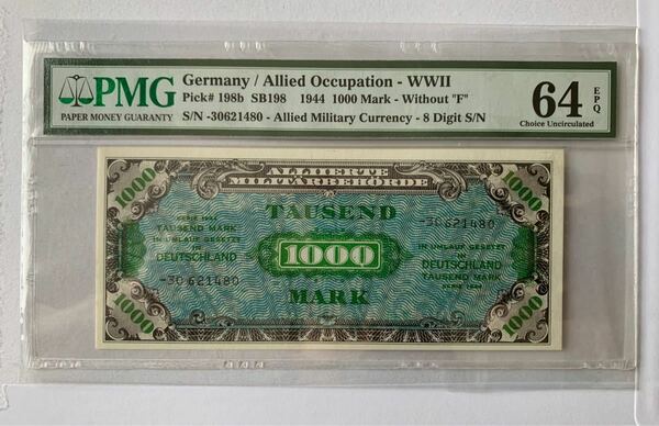 旧紙幣　貨幣　連合軍軍票　ドイツ用最高額　1944年　1000マルク　P-198b PMG 64 EPQ 