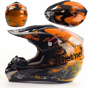 ■新品■GHOST RACINGオフロード用ヘルメット(ブラック×オレンジ)Mサイズ 57-58cm ゴーグル付き ECE・DOT安全規格