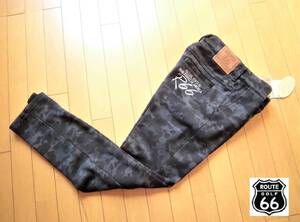 新品Route66 GOLF●防風・保温/ストレッチ・裏起毛 カモ柄ニットパンツ●BK/L●ルート66