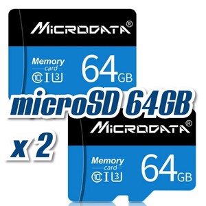 マイクロSDカード 64GB 2枚 class10 UHS-I対応 microSD MICRODATA BLACK-BLUE