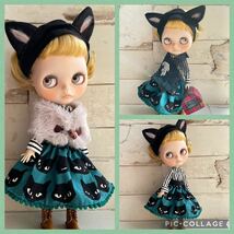 ブライスアウトフィット Blythe ♪黒猫ちゃんとなりきり猫コーデ♪ 11点セット ペットキャリー、猫耳、猫ブローチ...etc._画像8