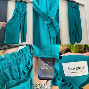 【美品】Yangany ヤンガニー yangany ハンドウォッシャブル ベルト付き ワイドパンツ エメラルドグリーン　ガウチョ