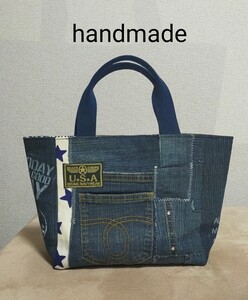 デニムバッグ トートバッグ☆パッチワークバッグ☆リメイクバッグ ハンドメイド 帆布 ネイティブ オルテガ