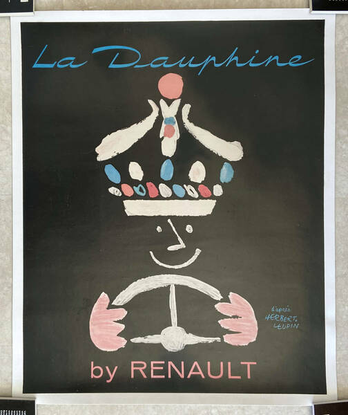 ヴィンテージポスター フランス Renault(ルノー) 1950年代 ヘルベルト・ロイピン art！ リネンバック仕様 検:サヴィニャック、北欧