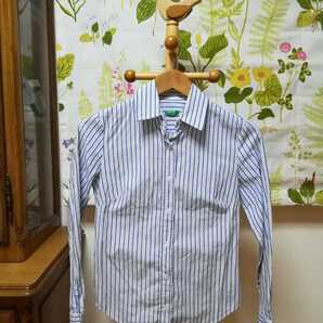ベネトン BENETTON イタリア製 青色の縦縞柄の長袖シャツLサイズ