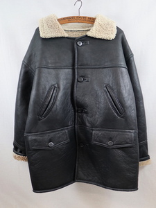 EXCELLED# мутоновое пальто черный /L 80S America переплёт кожа Vintage 