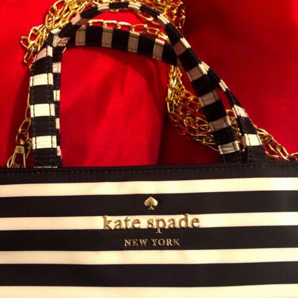 【最終価格】kate spade ショルダー バッグ チェーン ボーダー 黒白 