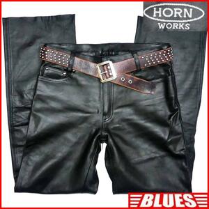 即決★HORN WORKS★W32 レザーパンツ ホーンワークス メンズ 黒 本革 ライダースパンツ 本皮 パンクロック ライディングツーリング