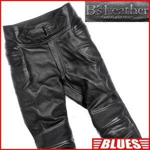 即決★B's LEATHER★メンズXL レザーライディングパンツ ビーズレザー バイカーズ 4 黒 本革 レザーパンツ 本皮 ヒザパッド ツーリング