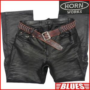 即決★HORN WORKS★W34 レザーパンツ ホーンワークス メンズ 黒 本革 ライダースパンツ 本皮 パンクロック ライディング ツーリング