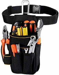 ブラック [VOW&amp;ZON] 工具入れ 腰袋 工具袋 小物入れ 作業袋 ウエストバッグ カラビナフック ベルト付 多機能