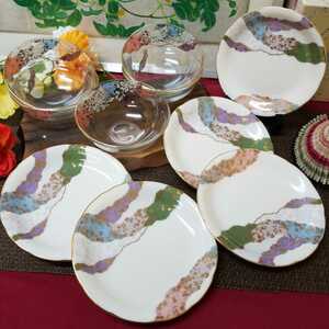 wasabi i0702 ちぎり絵風の和柄が美しいデザート皿セット ちぎり絵 デザート皿 和柄 皿 プレート ボウル 陶彩 和食器 食器 和風 陶磁器 