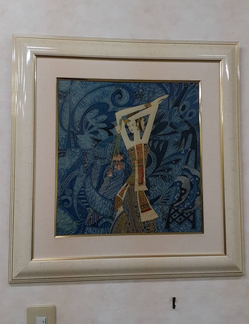 Ding Shaoguang/Ting Shaoguan Flor de pavo real (flores y pavos reales) Esmalte lazuli ED.1/275 Impresión cloisonné de alambre de oro autografiada, obra de arte, cuadro, otros