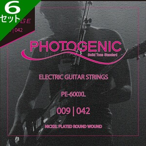 6セット Photogenic PE-600XL 009-042 Extra Light フォトジェニック エレキギター弦
