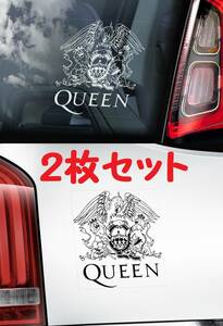 ◆期間限定↓Queen クイーン 外張り 白＋黒 2枚セット@カーステッカー 110×100mm 外貼り カー ステッカー シール Rockバンド クィーン M1