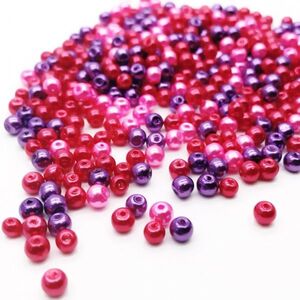 アクセサリー パーツ ハンドメイド ガラスパールビーズ 4mm ランダムミックス ラズベリー