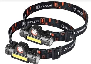 LEDヘッドライト 2個セット USB充電式 90°回転 キャンプ グランピング　登山　富士山　外　おすすめ　明るい　ルーメン