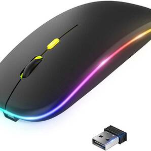 Jemwin ワイヤレスマウス 静音 7色LED 超薄型 マウス 無線 持ち運び便利 簡単接続 左右対称型 (Black red) 