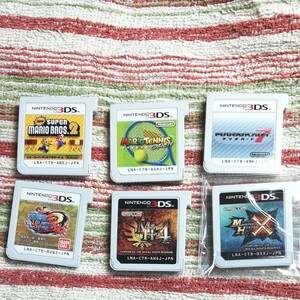 3DSソフトセット(マリオテニス、マリオカート7、スーパマリオブラザーズ2、ワンピースR、モンハン4、モンハンX)