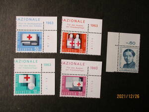 アンナ・エールと赤十字を讃えて　5種完　未使用　1963年　スイス共和国　VF/NH　愛国寄付金付き