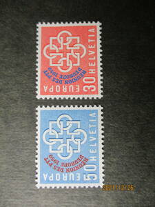 欧州郵電部長会議記念ーヨーロッパ切手に加刷　２種完　未使用　1959年　スイス共和国　VF/NH　
