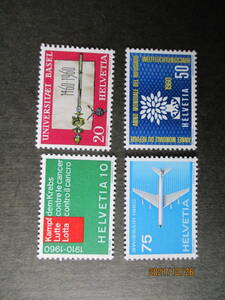 60年記念切手ーガン征圧50年ほか　４種完　未使用　1960年　スイス共和国　VF/NH　