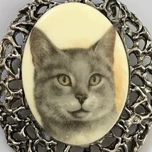 US ヴィンテージ＊グレーの毛色の猫　カボション　シルバートーン　ブローチ　兼用ペンダントトップ_画像2