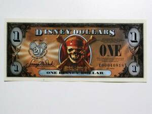 ディズニーダラー　1ドル札 （2007年版） $1 紙幣　ドクロ & 人骨 Disney Dollars