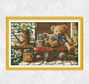 クロスステッチキット 蜂蜜くまさん 14CT 44×30cm 刺繍 熊 クマ 図案印刷あり