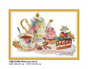 クロスステッチキット アフタヌーンティー ティーカップ 14CT 48×35cm ケーキ 紅茶 図案印刷あり