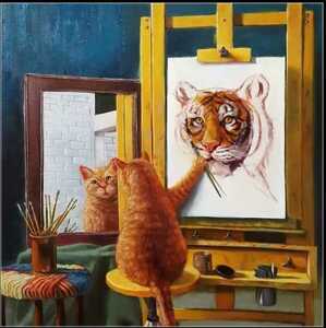 クロスステッチキット 自画像 芸術の猫 14CT 33×33cm 刺繍キット ねこ ネコ お絵描き