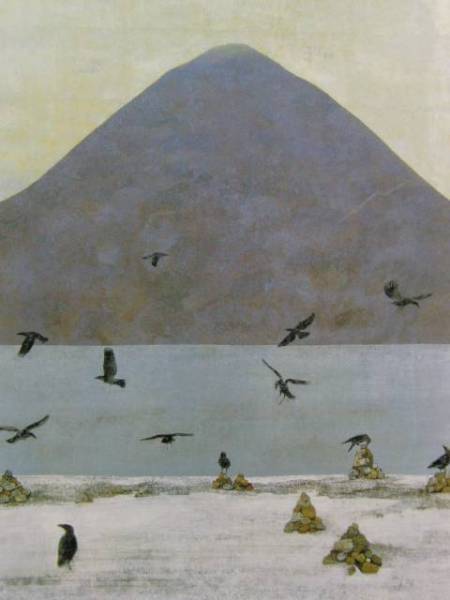 Takashi Asada, [Corbeaux du lac Usori], Provenant d'une rare collection d'œuvres d'art grand format, Produits de beauté, peintre japonais, Nouveau cadre inclus, frais de port inclus, Peinture, Peinture à l'huile, Nature, Peinture de paysage